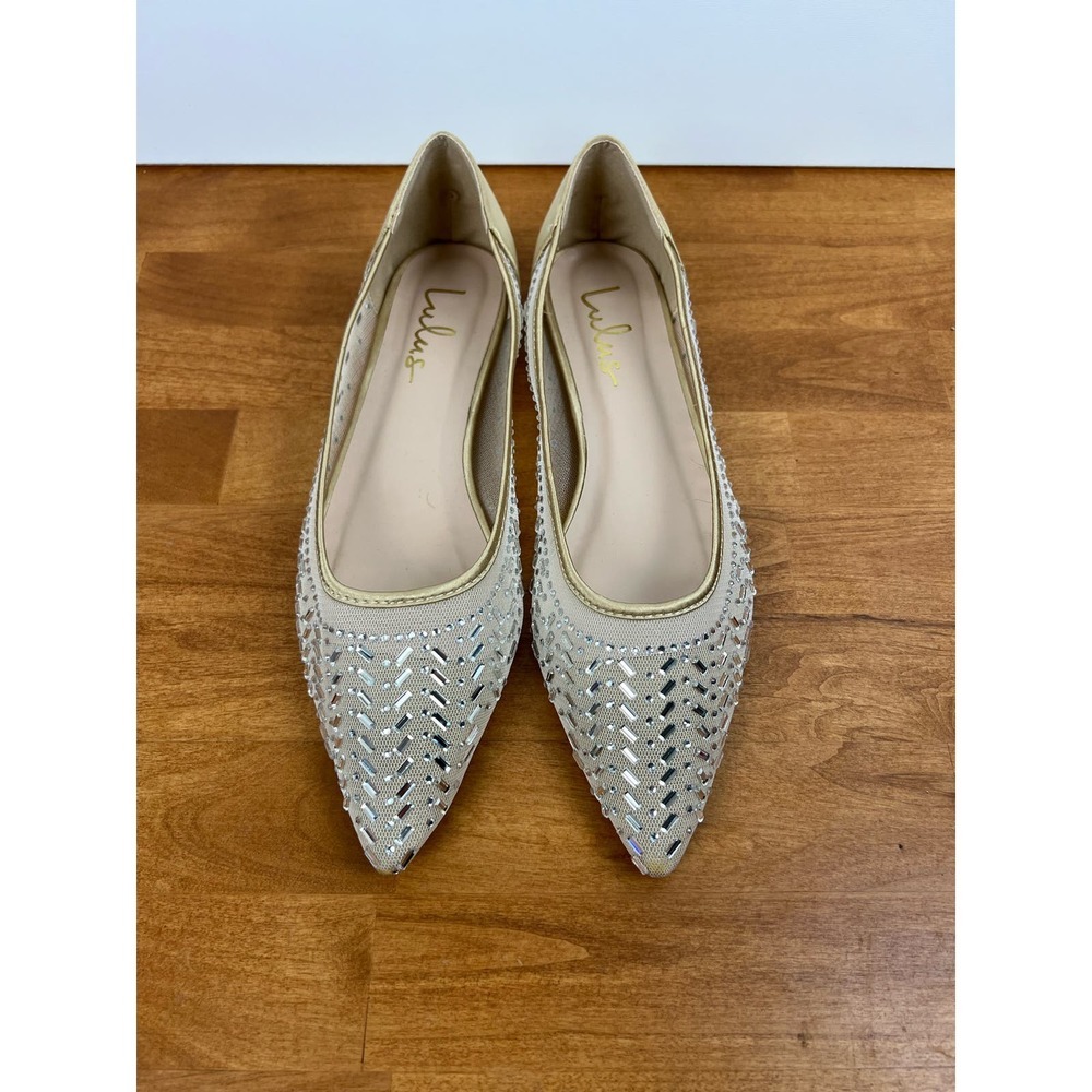 Lulus sparklee champagne rhinestone pointed toe ballet flats - Picture 2 of 8